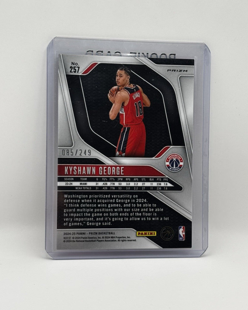 2024-25 Panini Prizm Kyshawn George #257 Pink Prizm /249 (RC) Rookie Card