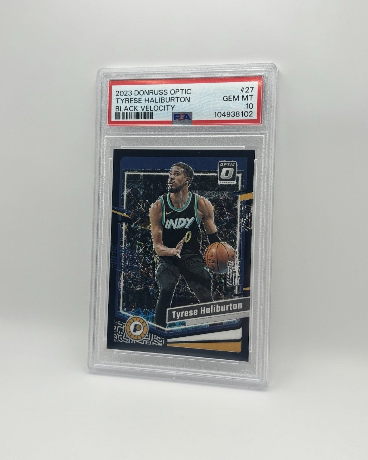 POP1! 2023-24 Donruss Optic #27 - Tyrese Haliburton Black Velocity /39 PSA 10