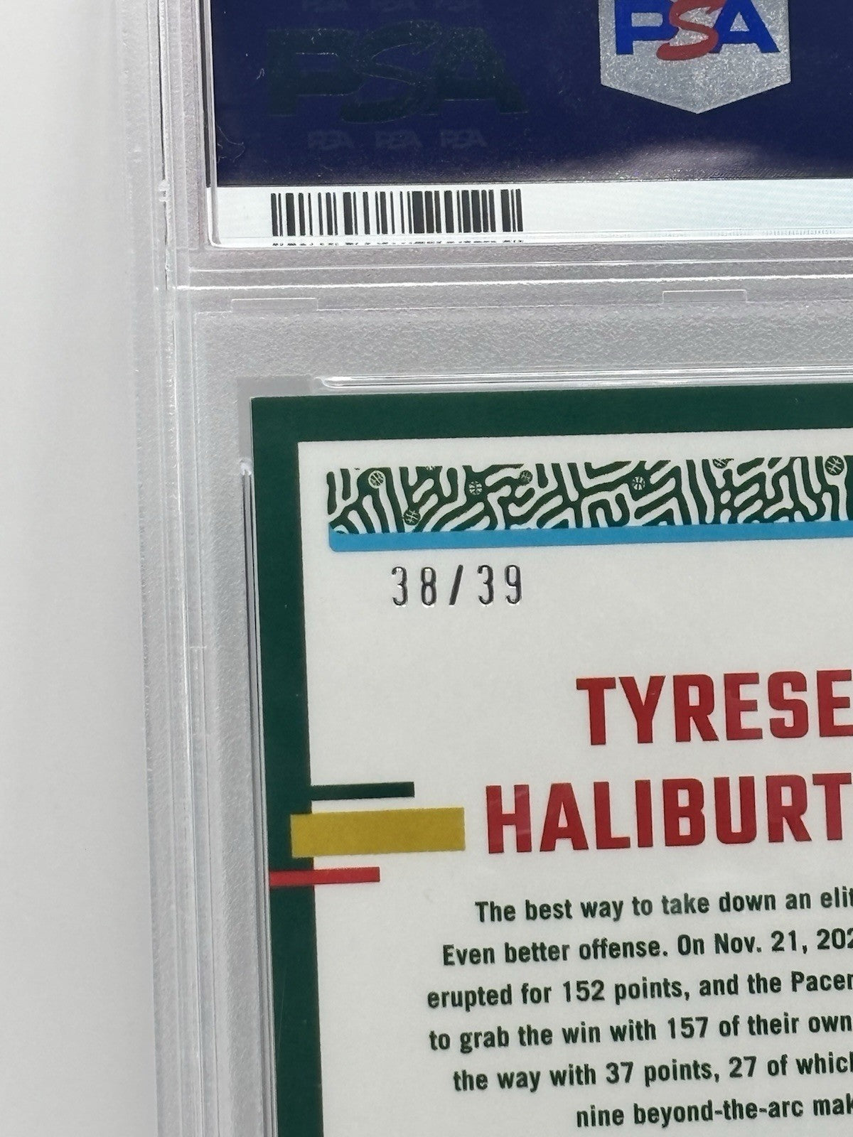 POP1! 2023-24 Donruss Optic #27 - Tyrese Haliburton Black Velocity /39 PSA 10