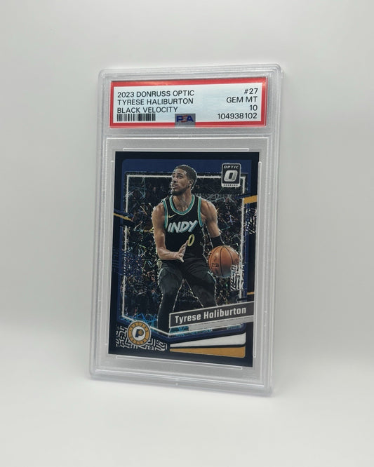 POP1! 2023-24 Donruss Optic #27 - Tyrese Haliburton Black Velocity /39 PSA 10